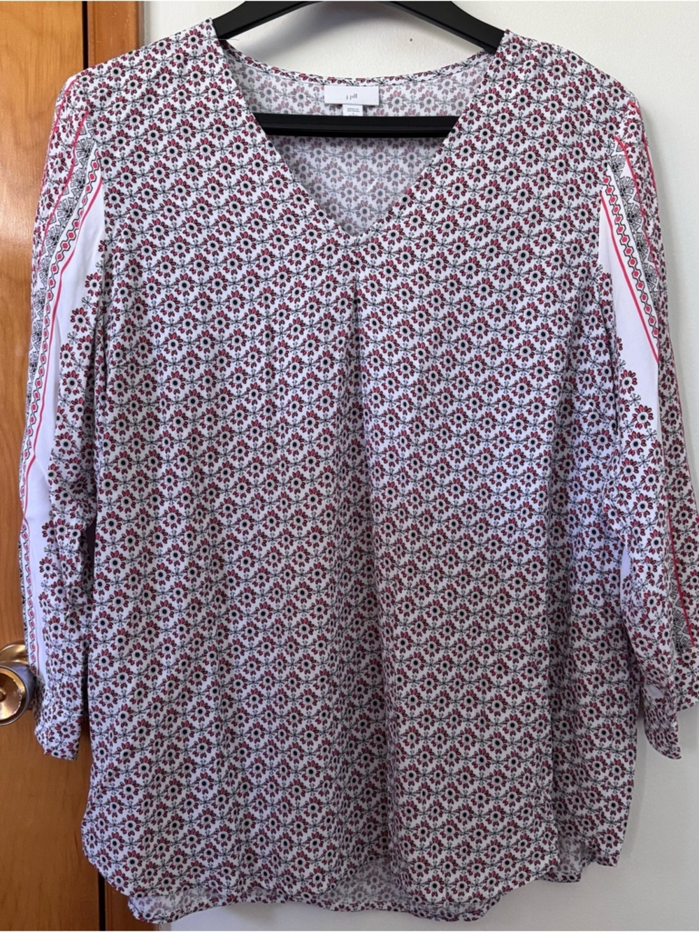 J. Jill White Blouse with Red Floral Print, L